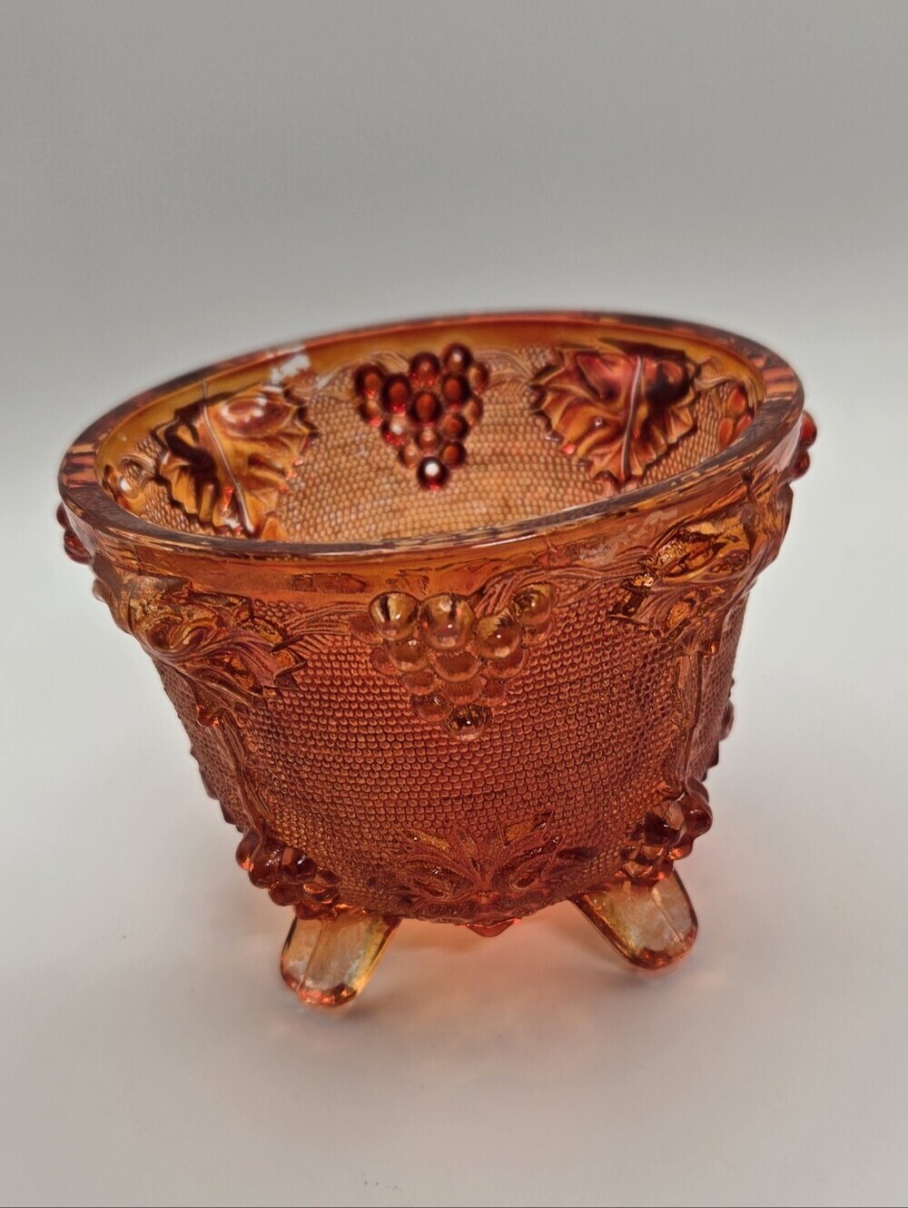 Vintage Jeannette Glass Candy Dish in the Amberina Red Grape Pattern Excellent